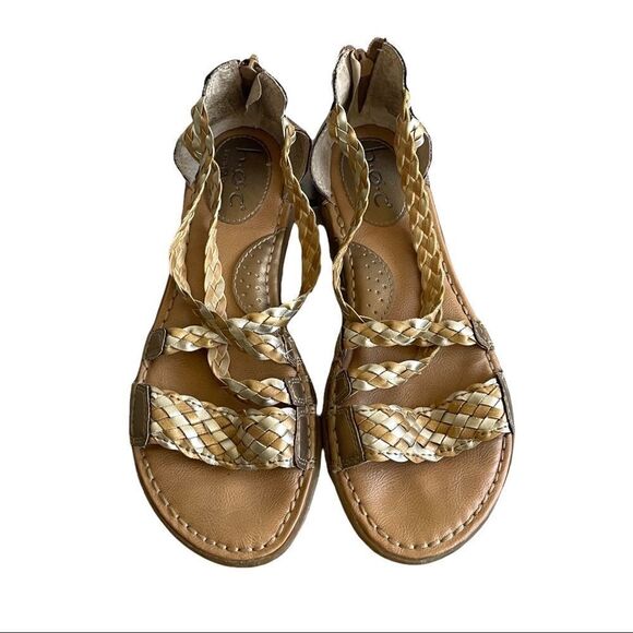 B.O.C. BORN CONCEPT Metallic Gold Silver Woven Leather Flat Sandals 7 - Picture 2 of 12